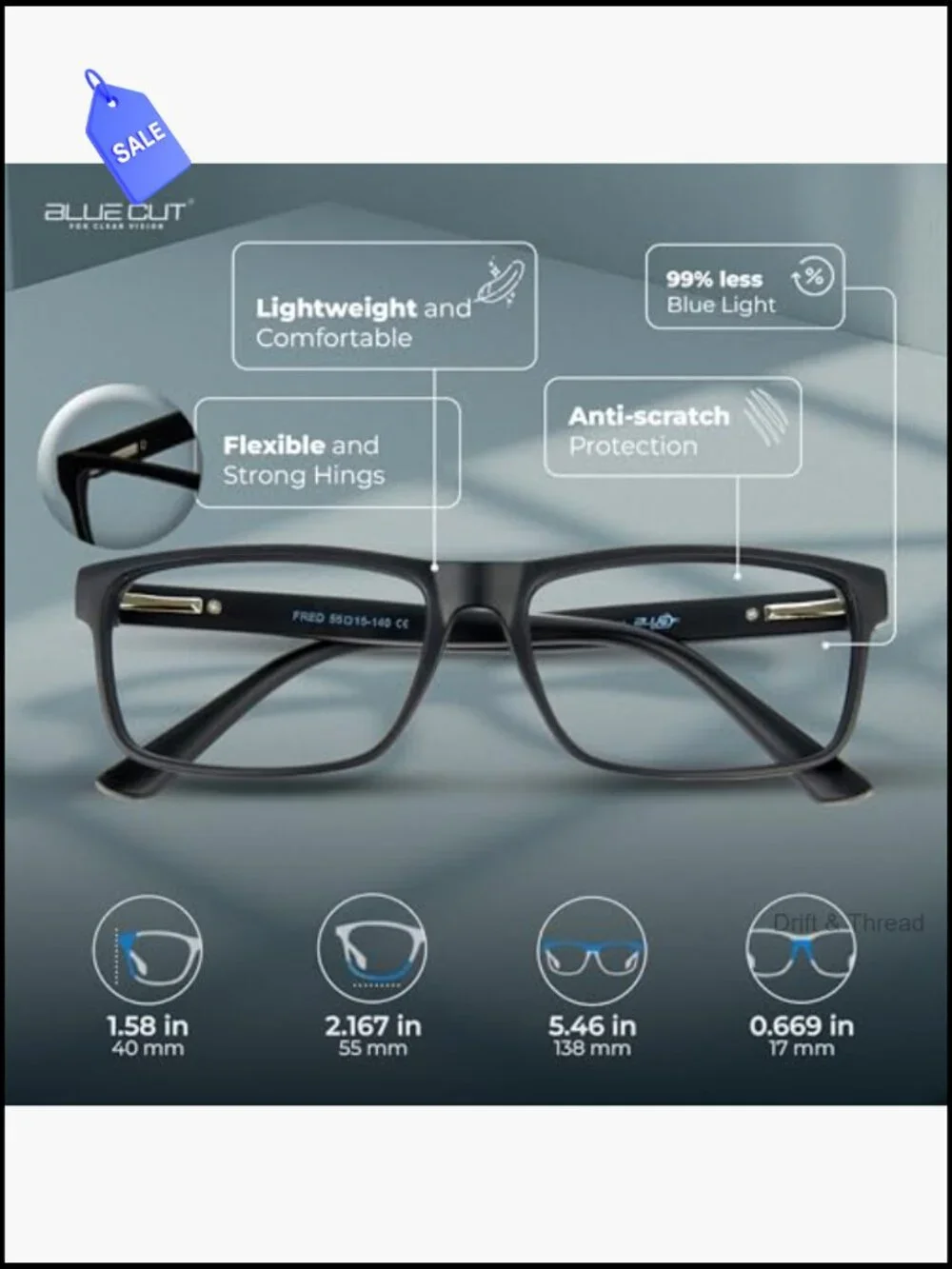 Blue Light Blocking Glasses Anti-Fatigue Computer Gaming Eyewear 1.50